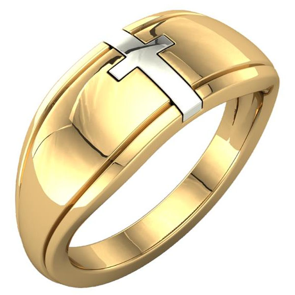 mens-14k-two-tone-gold-christian-cross-ring Rings - Image 1